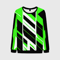 Свитшот мужской Black and green stripes on a white background, цвет: 3D-черный