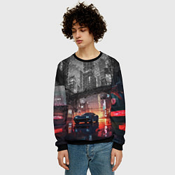 Свитшот мужской Спорткар на ночной улице, цвет: 3D-черный — фото 2