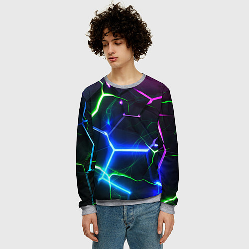 Мужской свитшот Микс из разломленных плит и неоновое свечения / 3D-Меланж – фото 3