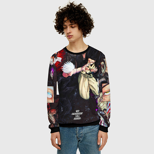 Мужской свитшот Сукуна против годжо в цвете - Магическая битва / 3D-Черный – фото 3