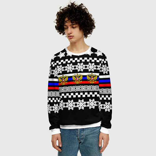 Мужской свитшот Rusiia winter pattern / 3D-Белый – фото 3