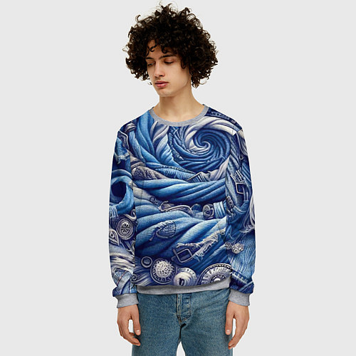 Мужской свитшот Denim funnel - fashion trend / 3D-Меланж – фото 3