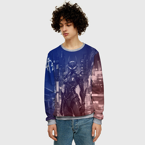 Мужской свитшот Девушка-киборг в футуристичной броне / 3D-Меланж – фото 3