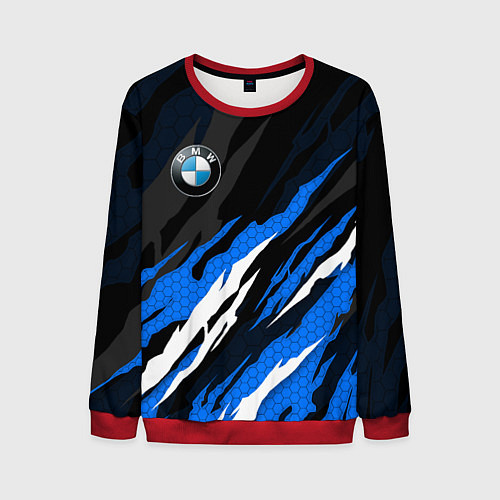 Мужской свитшот БМВ - синий гексагон / 3D-Красный – фото 1
