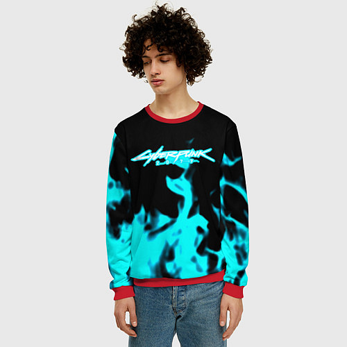 Мужской свитшот Cyberpunk neon flame / 3D-Красный – фото 3