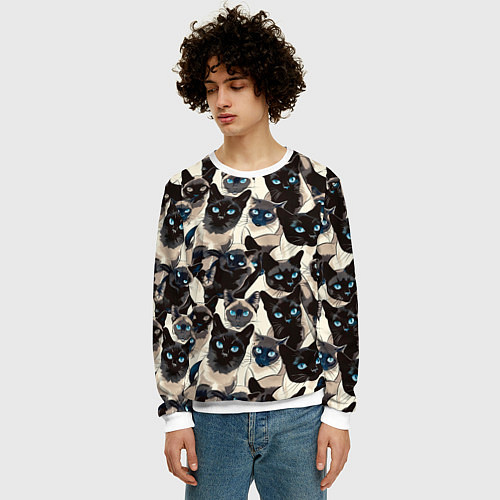 Мужской свитшот Сиамские кошки / 3D-Белый – фото 3
