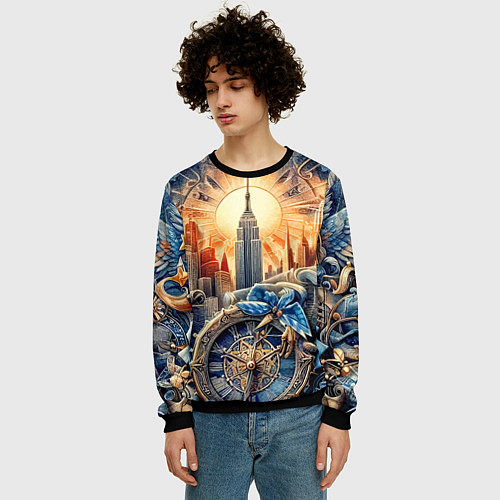 Мужской свитшот American collage - ai art / 3D-Черный – фото 3