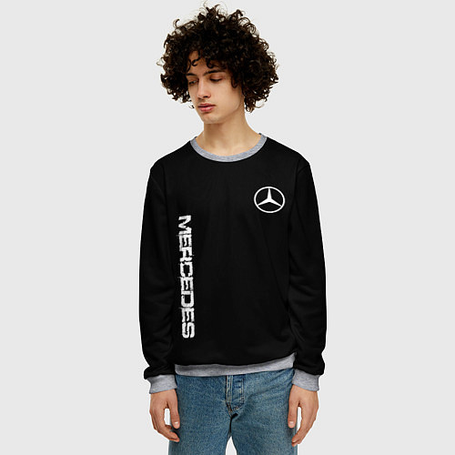 Мужской свитшот Mercedes benz logo white auto / 3D-Меланж – фото 3
