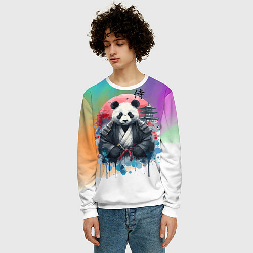 Мужской свитшот Panda samurai - Japan / 3D-Белый – фото 3