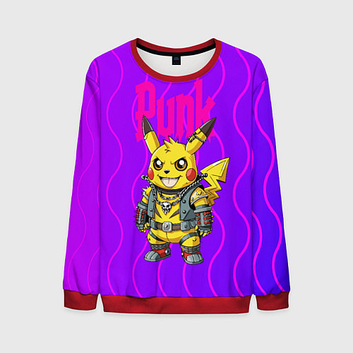 Мужской свитшот Пикачу панк в розовом стиле / 3D-Красный – фото 1