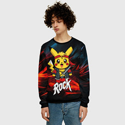 Свитшот мужской Радостный Пикачу рок звезда, цвет: 3D-черный — фото 2