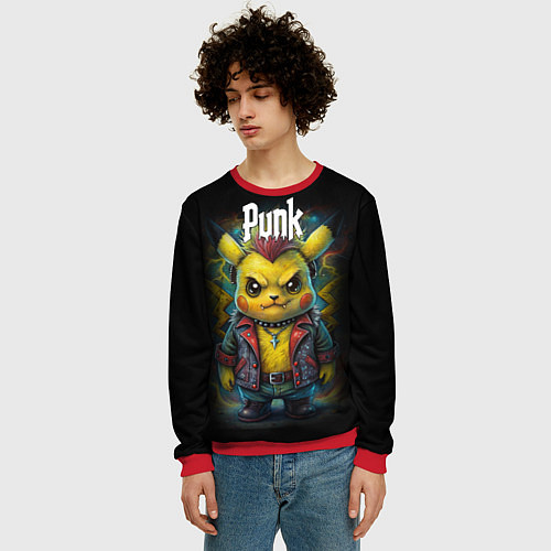 Мужской свитшот Пикачу покемон настоящий панк / 3D-Красный – фото 3
