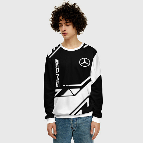 Мужской свитшот Mercedes bens geometry / 3D-Белый – фото 3