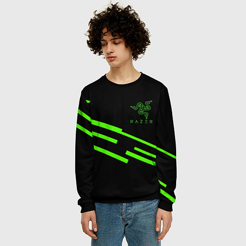 Мужской свитшот Razer line green / 3D-Черный – фото 3
