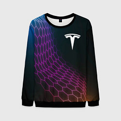 Свитшот мужской Tesla neon hexagon, цвет: 3D-черный