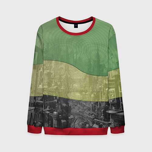 Мужской свитшот Футурисчтичный пейзаж города / 3D-Красный – фото 1