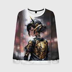 Свитшот мужской Девушка-андроид в золотых одеяниях, цвет: 3D-белый