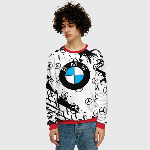 Мужской свитшот BMW x Mercedes краски / 3D-Красный – фото 3