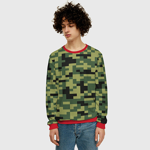 Мужской свитшот Камуфляжный стиль текстура пикселя / 3D-Красный – фото 3