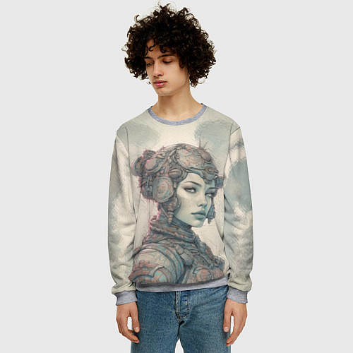 Мужской свитшот Кибернетическая девушка воин / 3D-Меланж – фото 3