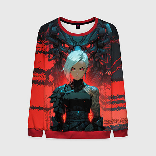 Мужской свитшот Бойцовая красноглазая девушка / 3D-Красный – фото 1