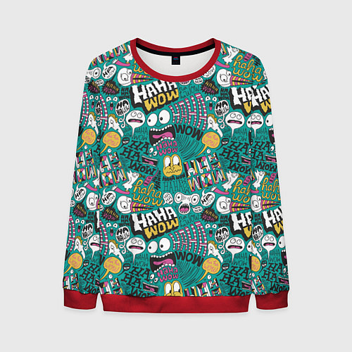 Мужской свитшот Ха-ха ничего себе - паттерн с рожицами / 3D-Красный – фото 1