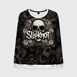 Свитшот мужской Slipknot на фоне черепа в очках и наушниках, цвет: 3D-белый