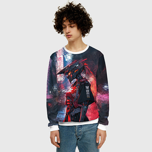 Мужской свитшот Девушка-киборг спартиатка / 3D-Белый – фото 3