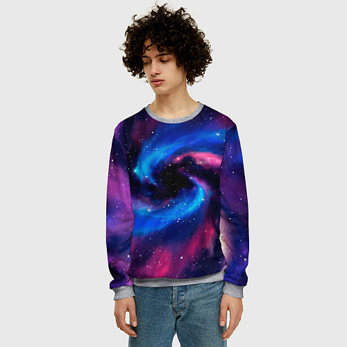 Мужской свитшот Космическая туманность-спираль и звёзды / 3D-Меланж – фото 3