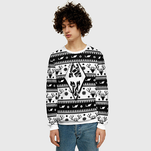 Мужской свитшот The Elder Scrolls winter deer pattern / 3D-Белый – фото 3