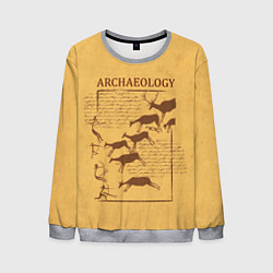 Свитшот мужской Археолог - наскальные рисунки с оленями, цвет: 3D-меланж