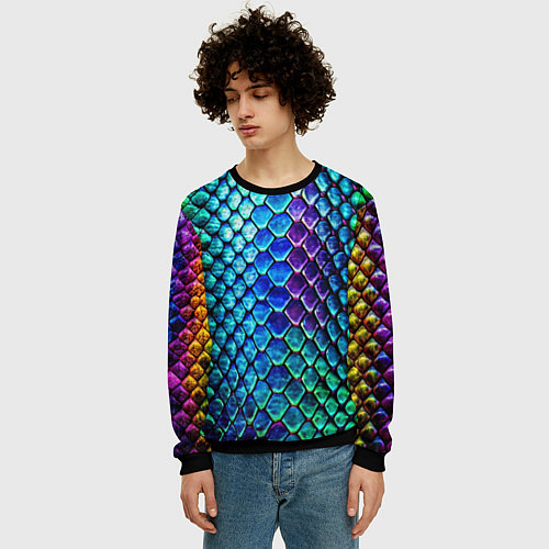 Мужской свитшот Радужная кожа змеи / 3D-Черный – фото 3