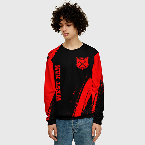 Мужской свитшот West Ham - red gradient вертикально / 3D-Черный – фото 3