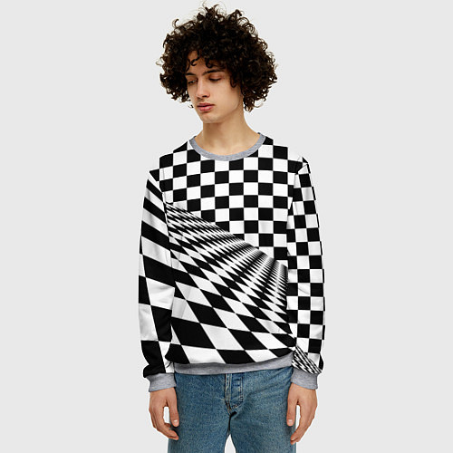 Мужской свитшот Шахматная психоделика иллюзия / 3D-Меланж – фото 3