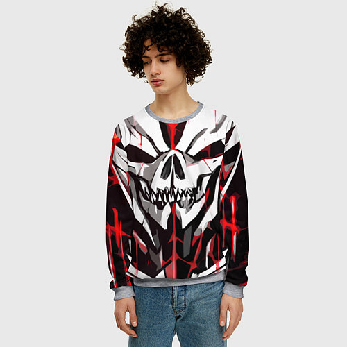 Мужской свитшот Белый череп и красные полосы на чёрном фоне / 3D-Меланж – фото 3