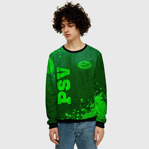 Мужской свитшот PSV - green gradient вертикально / 3D-Черный – фото 3