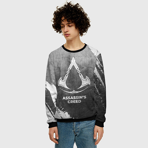 Мужской свитшот Assassins Creed - grey gradient / 3D-Черный – фото 3