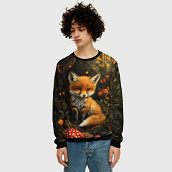 Свитшот мужской Лисёнок в волшебном лесу, цвет: 3D-черный — фото 2