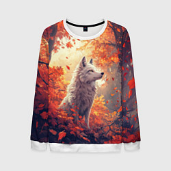 Свитшот мужской Белый волк в осеннем лесу, цвет: 3D-белый