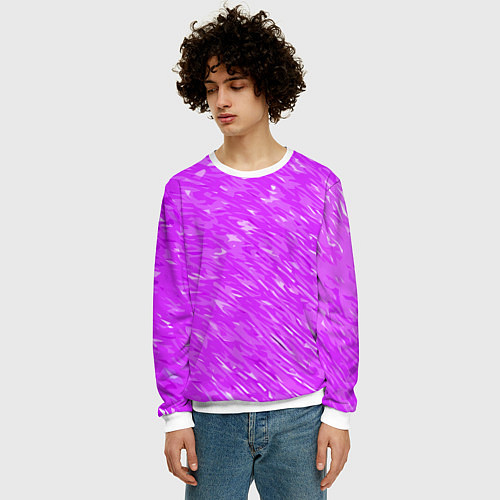 Мужской свитшот Фиолетово-белые мазки / 3D-Белый – фото 3