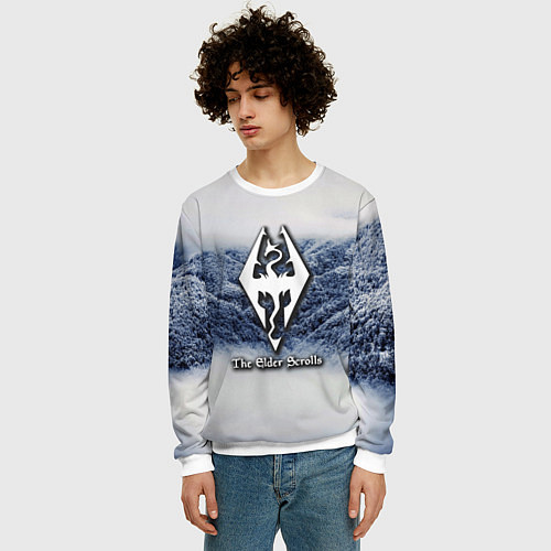 Мужской свитшот Cкайрим зима / 3D-Белый – фото 3