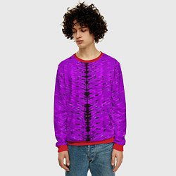 Свитшот мужской Чёрная вертикальная полоса на фиолетовом фоне, цвет: 3D-красный — фото 2