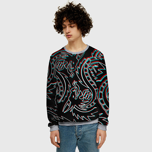 Мужской свитшот Драконы глитч киберпанк / 3D-Меланж – фото 3