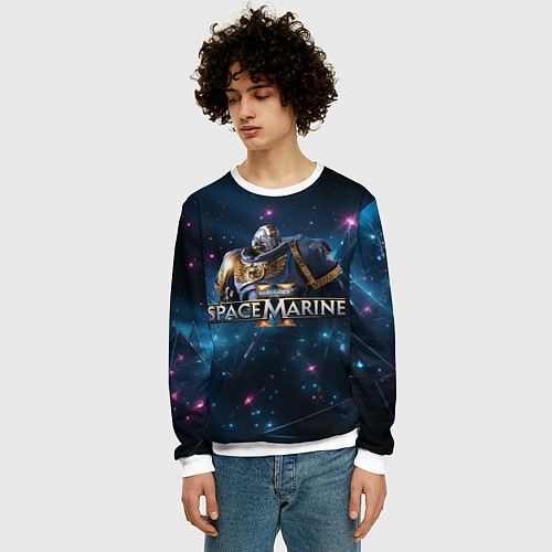 Мужской свитшот Warhammer 40000 space marine 2 ультрамарин в броне / 3D-Белый – фото 3