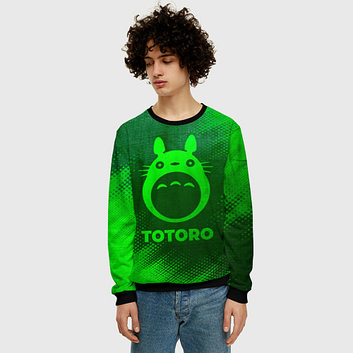 Мужской свитшот Totoro - green gradient / 3D-Черный – фото 3