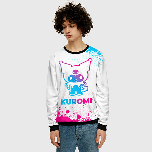 Мужской свитшот Kuromi neon gradient style / 3D-Черный – фото 3