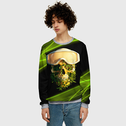 Мужской свитшот Цветущий череп в горнолыжных очках / 3D-Меланж – фото 3