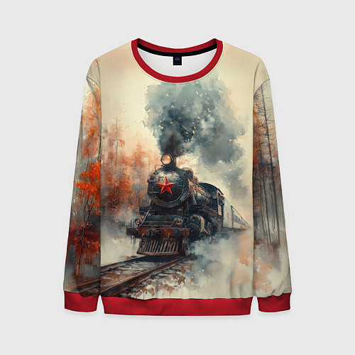 Мужской свитшот Ретро паровоз с красной звездой / 3D-Красный – фото 1