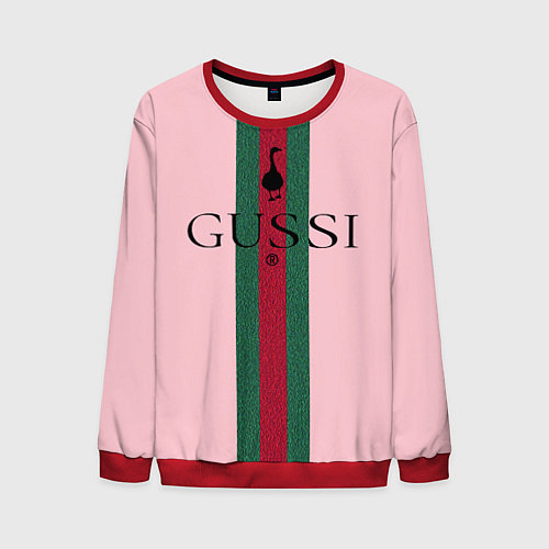Мужской свитшот Гусси - зелено-красная полоса на розовом фоне / 3D-Красный – фото 1
