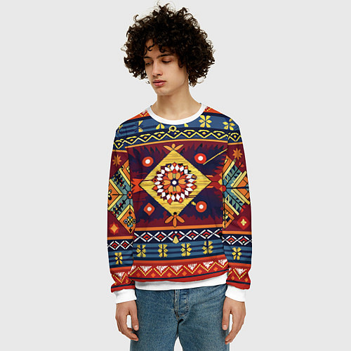 Мужской свитшот Стиль советского ковра узоры и орнамент / 3D-Белый – фото 3